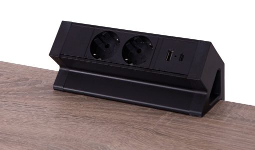 Powerdock-zwart 2 x 230V - USB-A/C